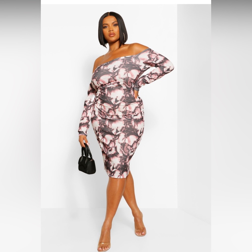 Plus Marble Print MIDI Dress